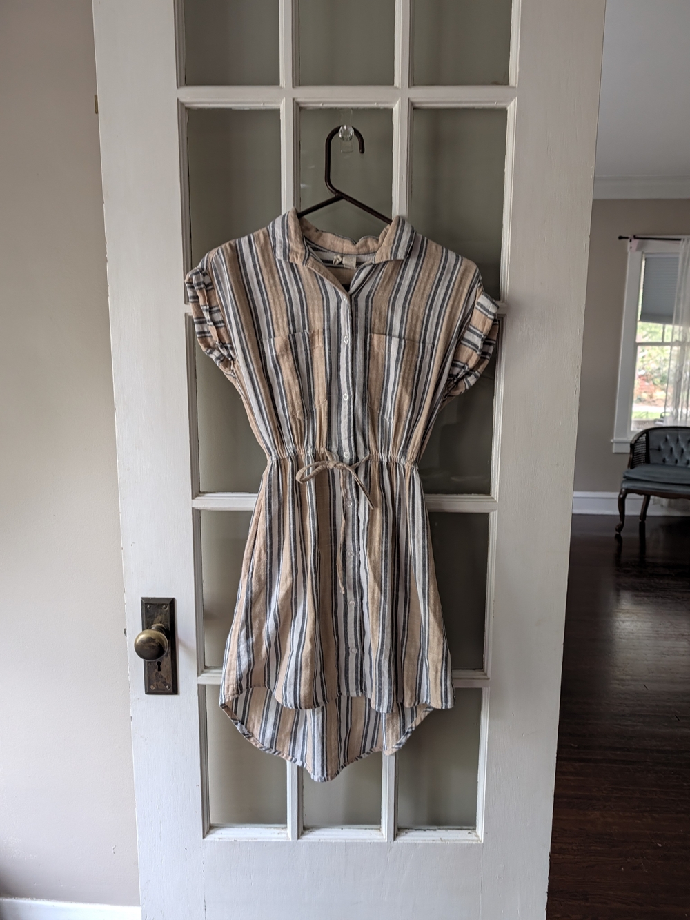 Japna Striped 100% Cotton Shirt Dress Button Front Pockets Collared, Size Xs